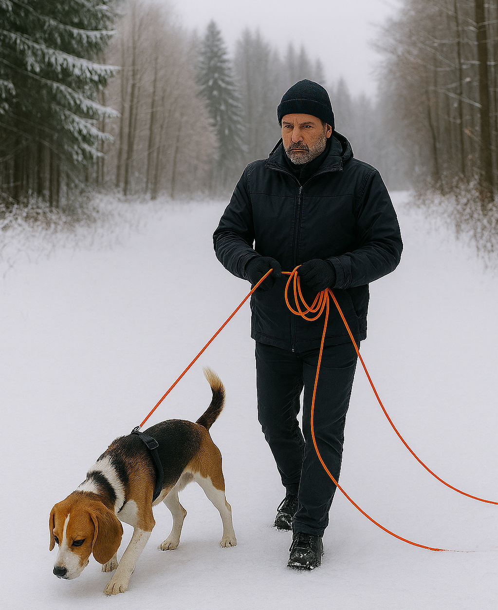 Mann beim Mantrailing im Winter